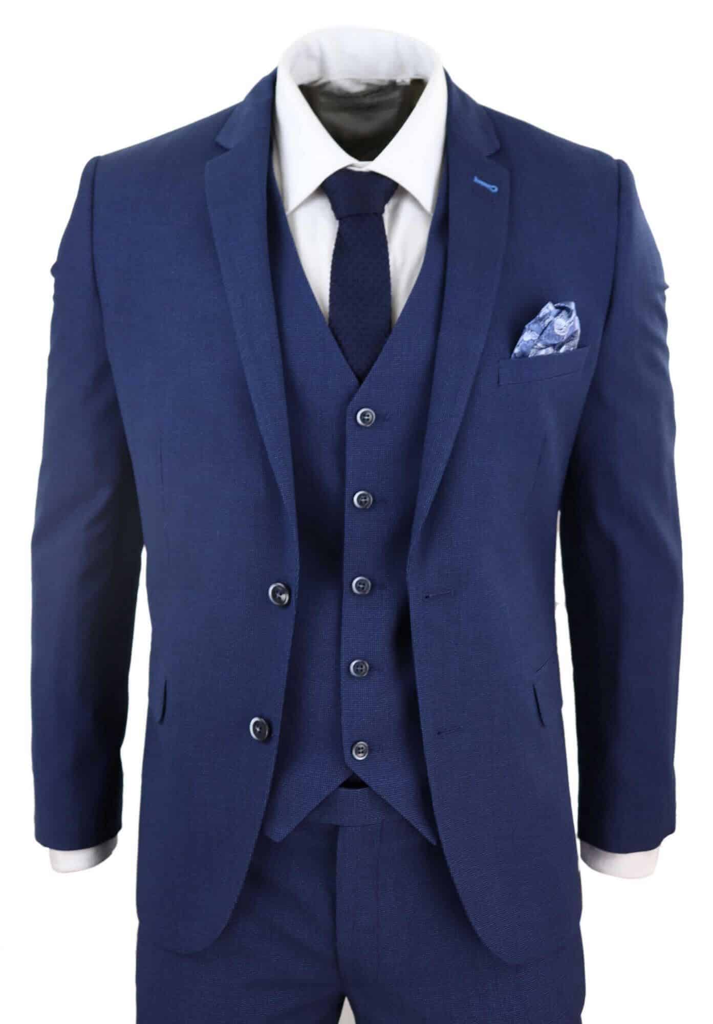 Traje de boda de 3 piezas azul marino para hombre