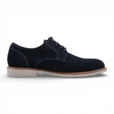 Zapatos Derby de hombre de ante azul marino con punta lisa.
