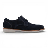Zapatos Derby de hombre de ante azul marino con punta lisa.