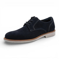 Zapatos Derby de hombre de ante azul marino con punta lisa.