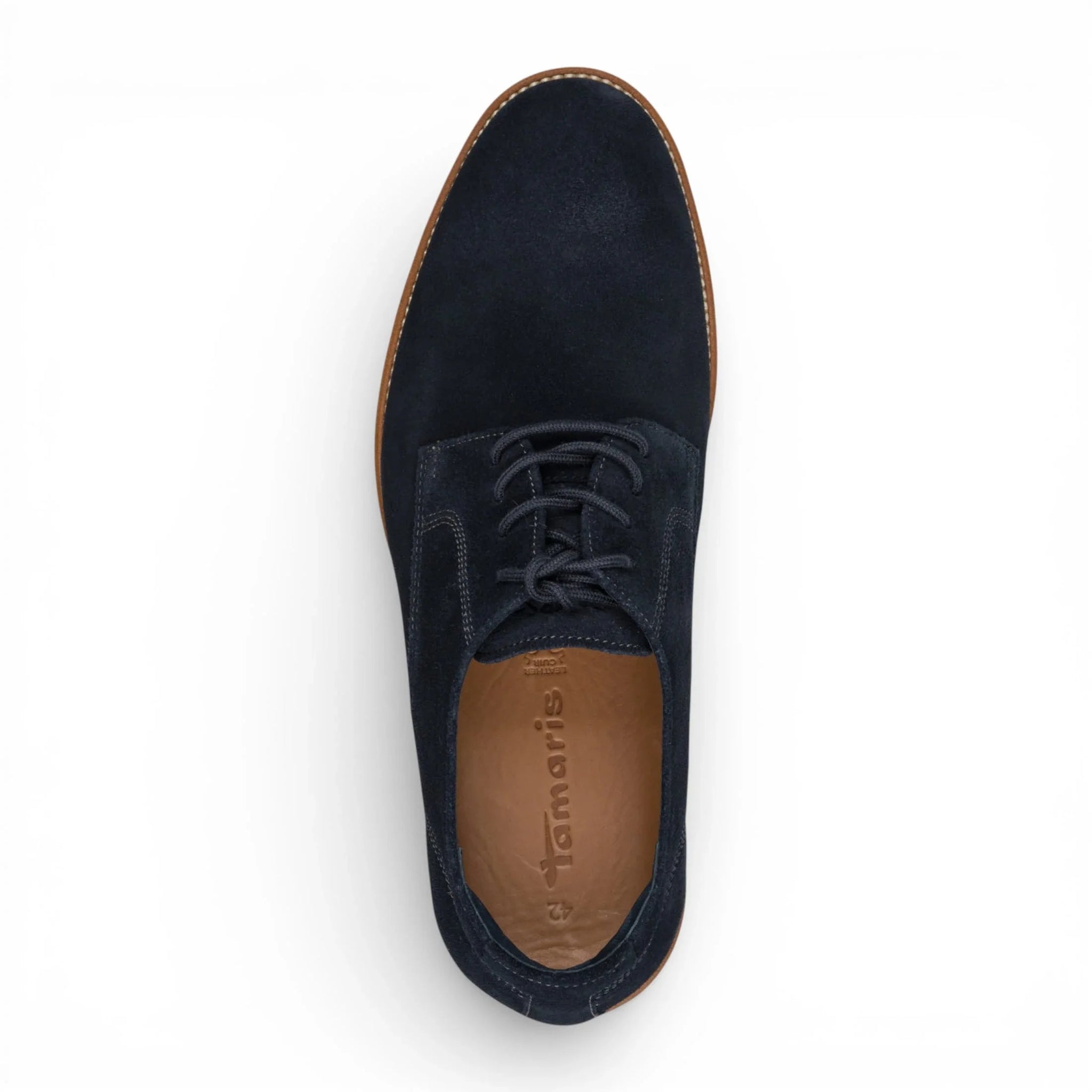 Zapatos Derby de hombre de ante azul marino con punta lisa.