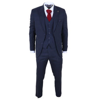 IM54 - Traje de tres piezas para hombre, azul marino a cuadros, corte entallado.
