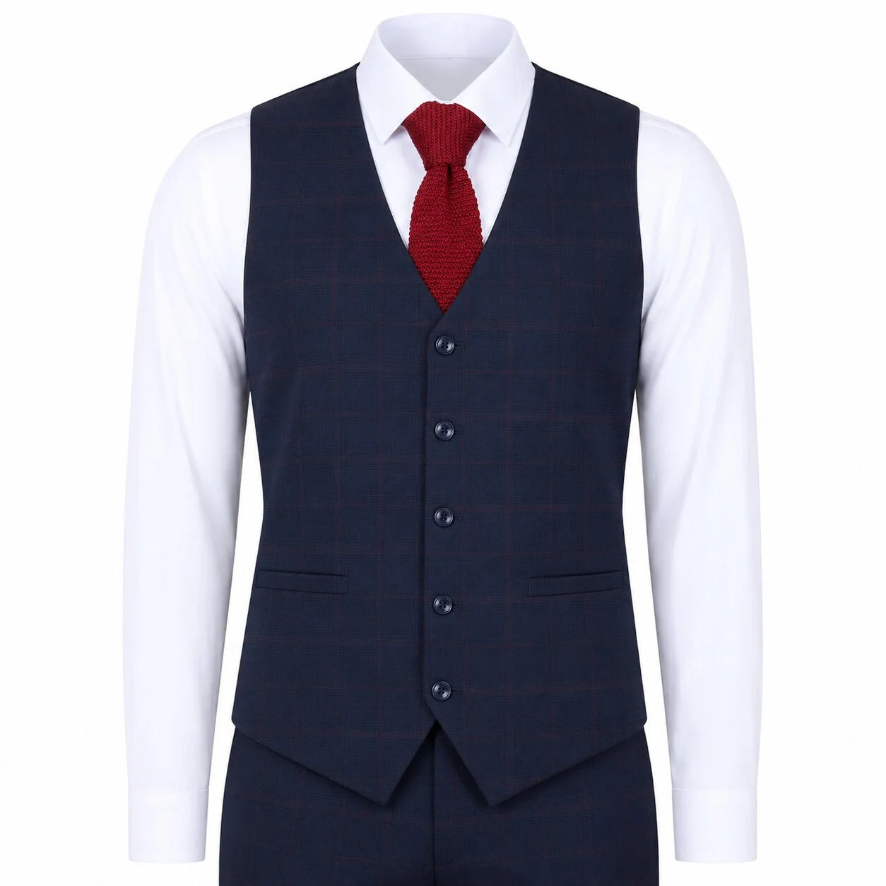 IM54 - Traje de tres piezas para hombre, azul marino a cuadros, corte entallado.