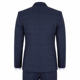 IM54 - Traje de tres piezas para hombre, azul marino a cuadros, corte entallado.