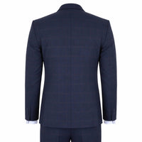 IM54 - Traje de tres piezas para hombre, azul marino a cuadros, corte entallado.