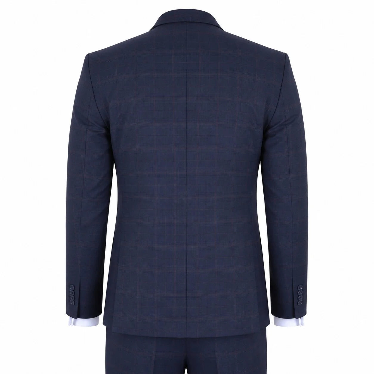 IM54 - Traje de tres piezas para hombre, azul marino a cuadros, corte entallado.