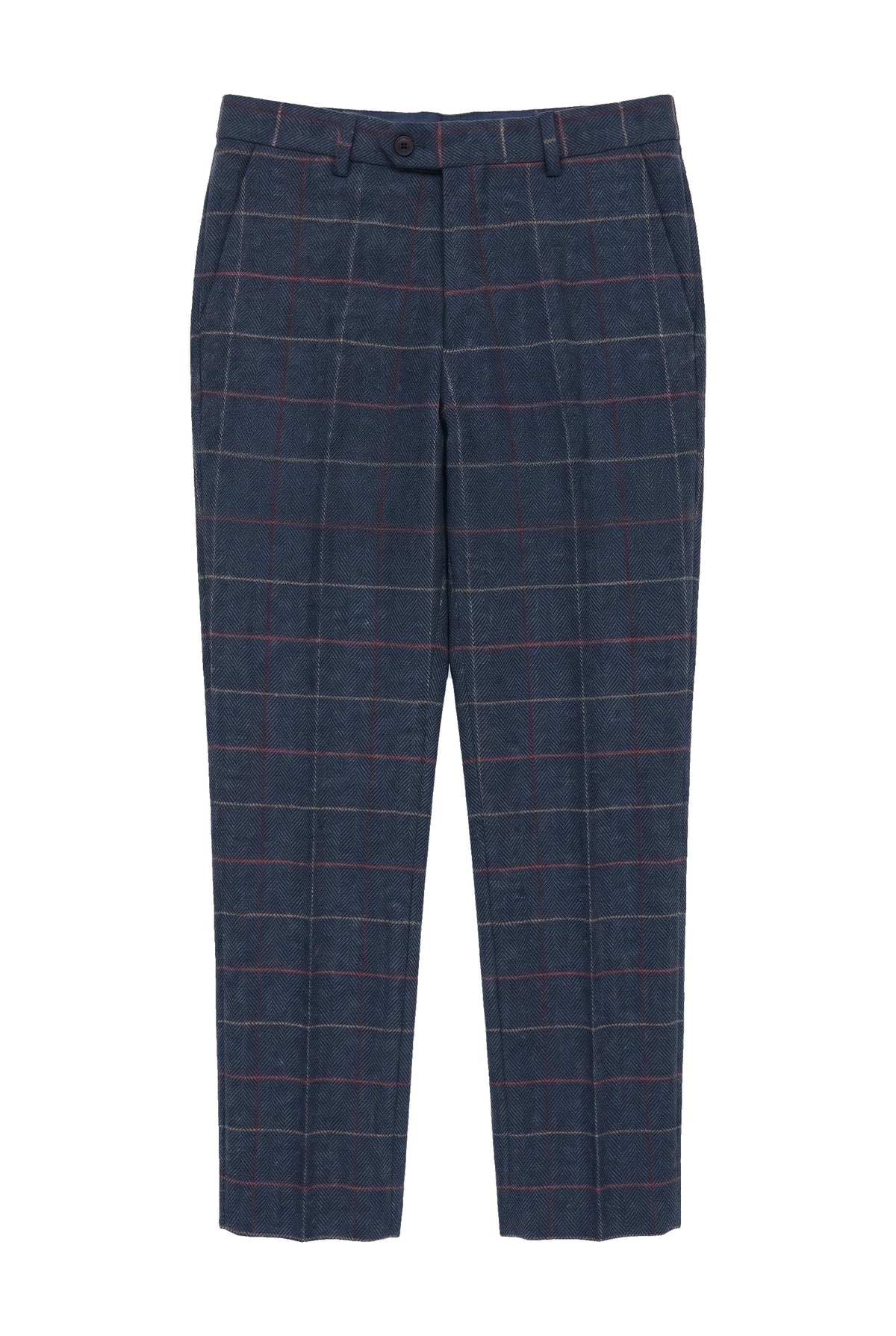 Pantalones de hombre azul marino vino, estampado a cuadros de espiga, tweed, estilo vintage, nuevos, Marc Darcy