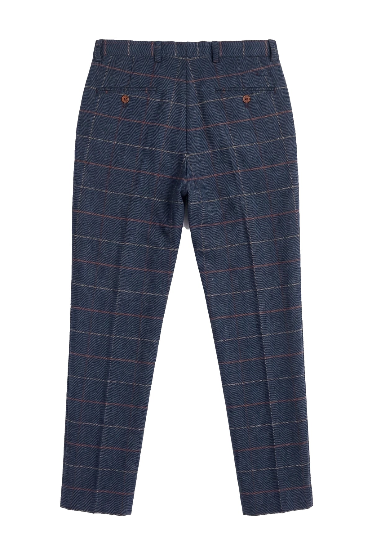 Pantalones de hombre azul marino vino, estampado a cuadros de espiga, tweed, estilo vintage, nuevos, Marc Darcy