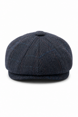 Gorra plana de tweed azul marino para hombre, estilo newsboy.