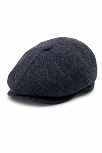 Gorra plana de tweed azul marino para hombre, estilo newsboy.
