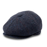 Gorra plana de tweed azul marino para hombre, estilo newsboy.