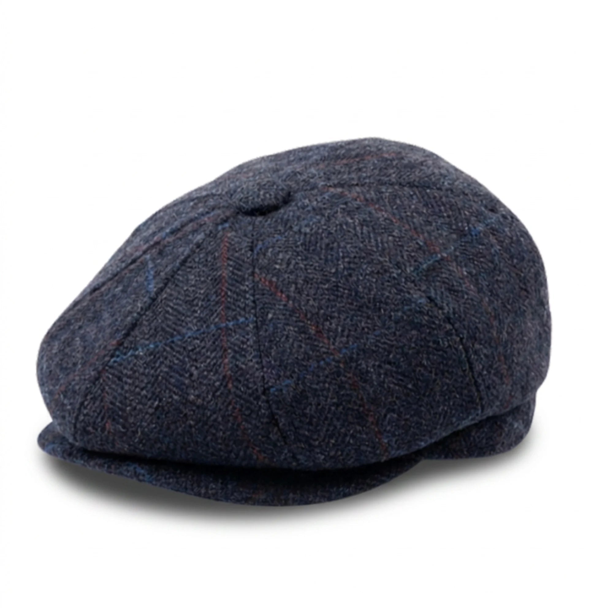 Gorra plana de tweed azul marino para hombre, estilo newsboy.