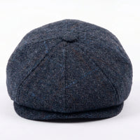 Gorra plana de tweed azul marino para hombre, estilo newsboy.