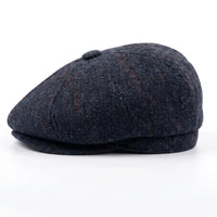Gorra plana de tweed azul marino para hombre, estilo newsboy.