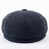 Gorra plana de tweed azul marino para hombre, estilo newsboy.
