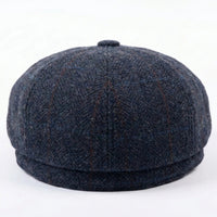Gorra plana de tweed azul marino para hombre, estilo newsboy.