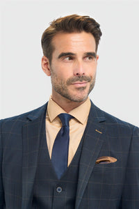 Blazer de corte entallado a cuadros azul marino para hombre
