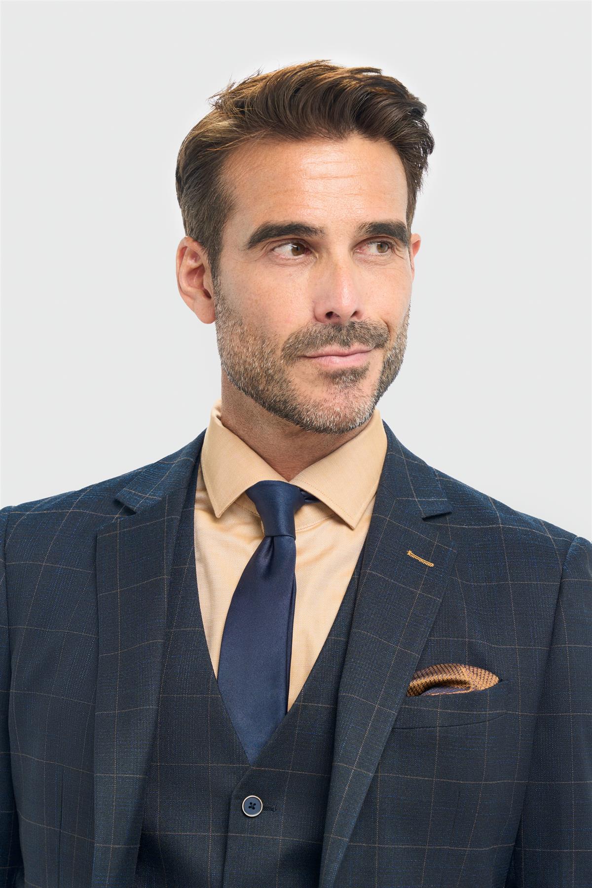 Blazer de corte entallado a cuadros azul marino para hombre