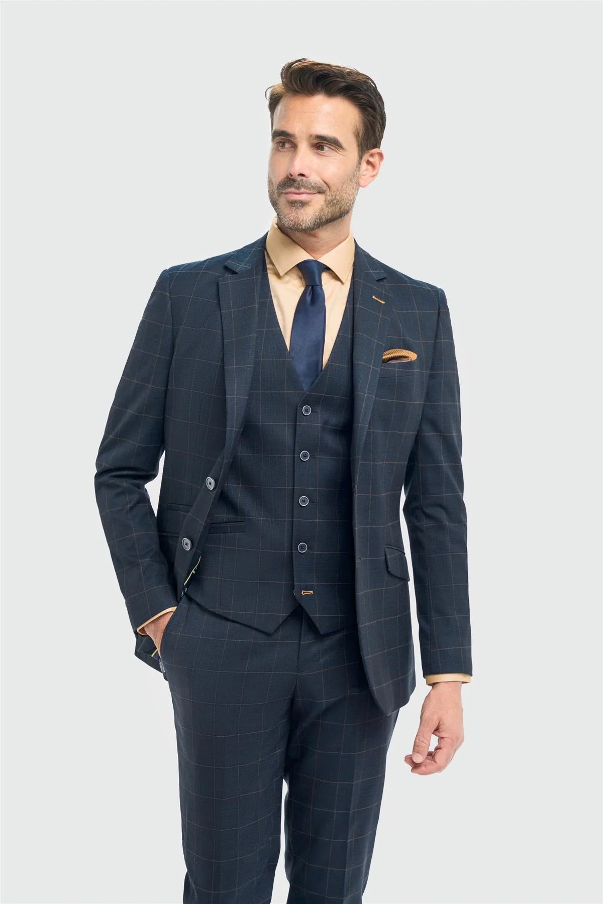 Blazer de corte entallado a cuadros azul marino para hombre