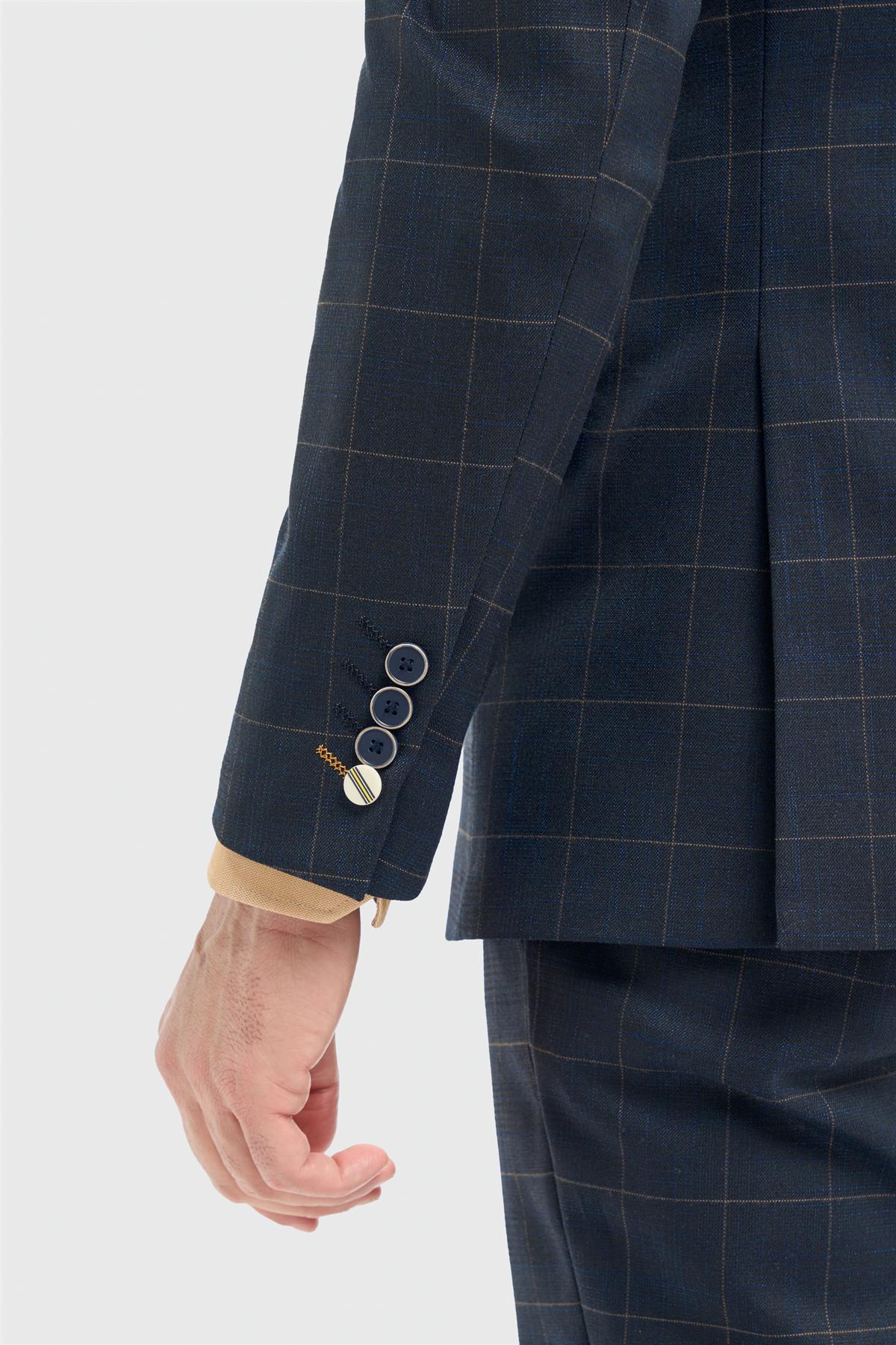 Blazer de corte entallado a cuadros azul marino para hombre