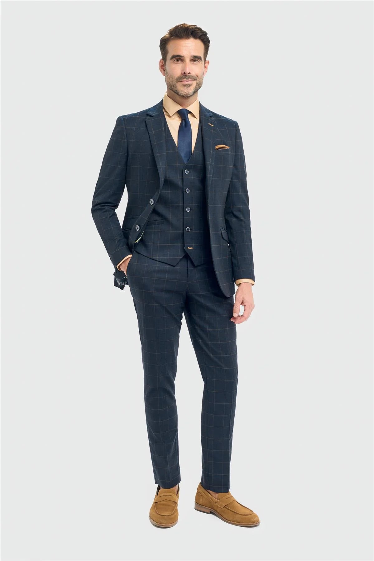 Blazer de corte entallado a cuadros azul marino para hombre