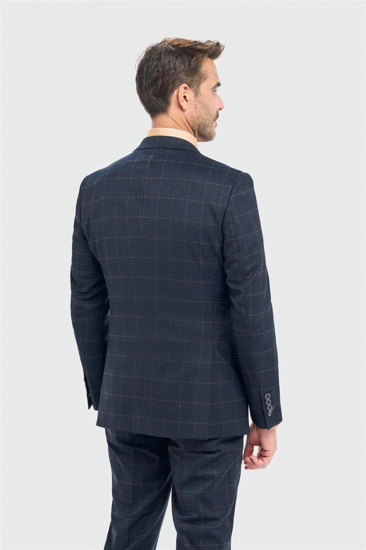 Blazer de corte entallado a cuadros azul marino para hombre