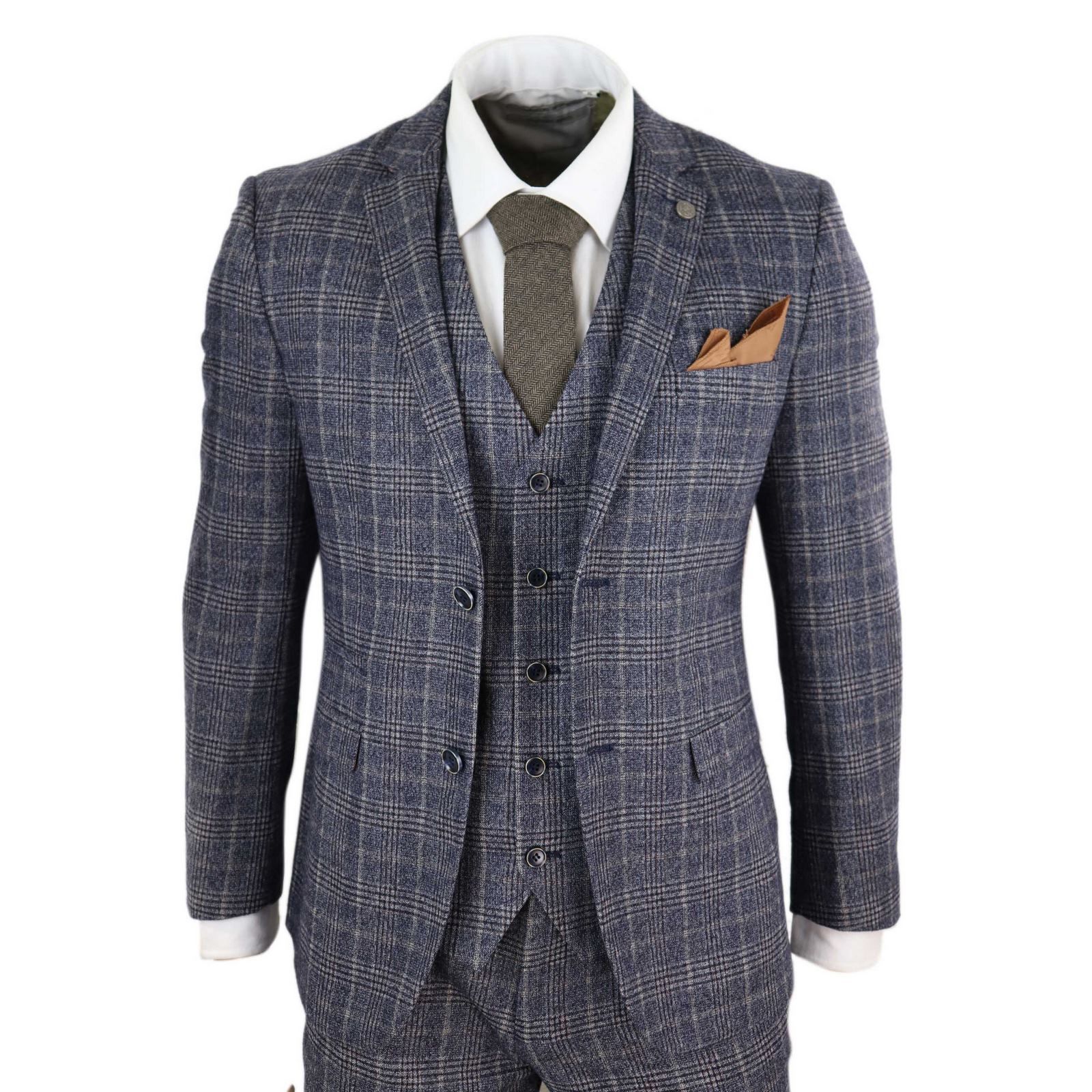 Traje de tres piezas para hombre en azul marino y gris - Paul Andrews Lloyd