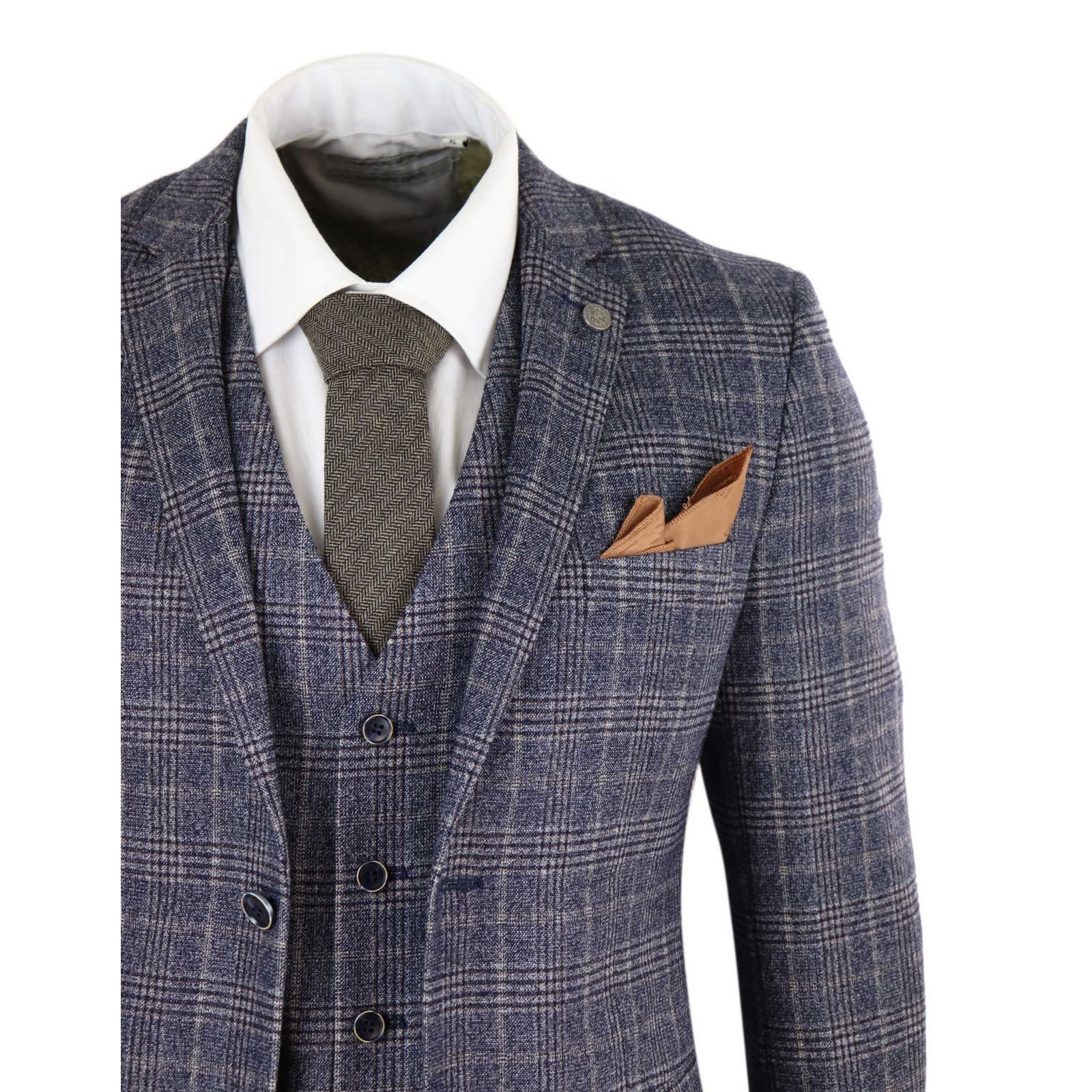 Traje de tres piezas para hombre en azul marino y gris - Paul Andrews Lloyd