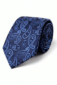 Corbata azul marino con estampado paisley para hombre.