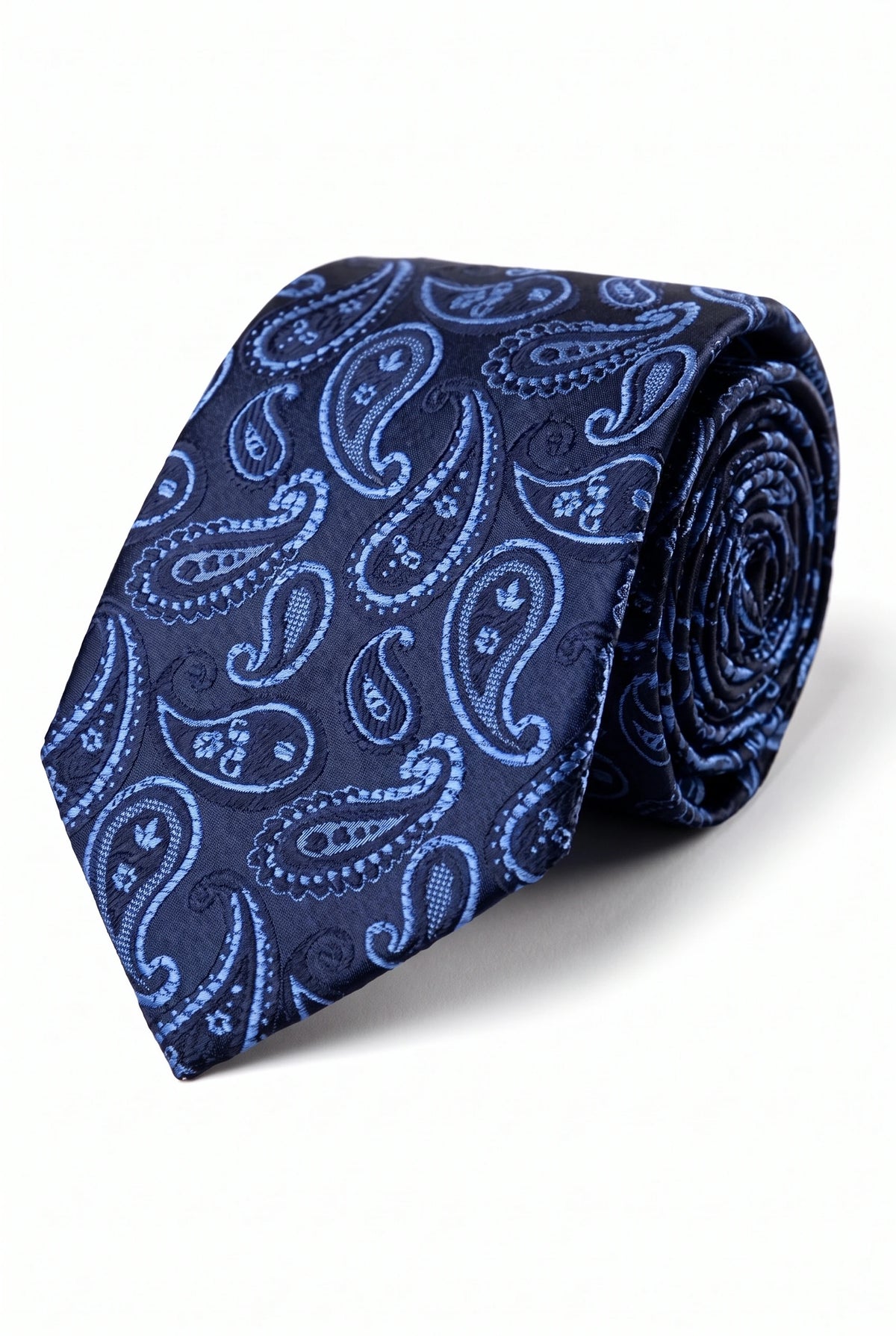Corbata azul marino con estampado paisley para hombre.