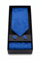 Set de regalo de corbata azul marino con estampado paisley para hombre