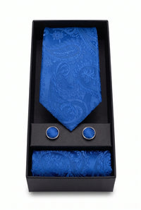 Set de regalo de corbata azul marino con estampado paisley para hombre