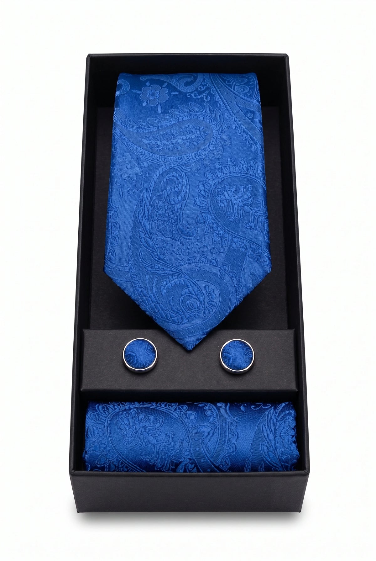 Set de regalo de corbata azul marino con estampado paisley para hombre