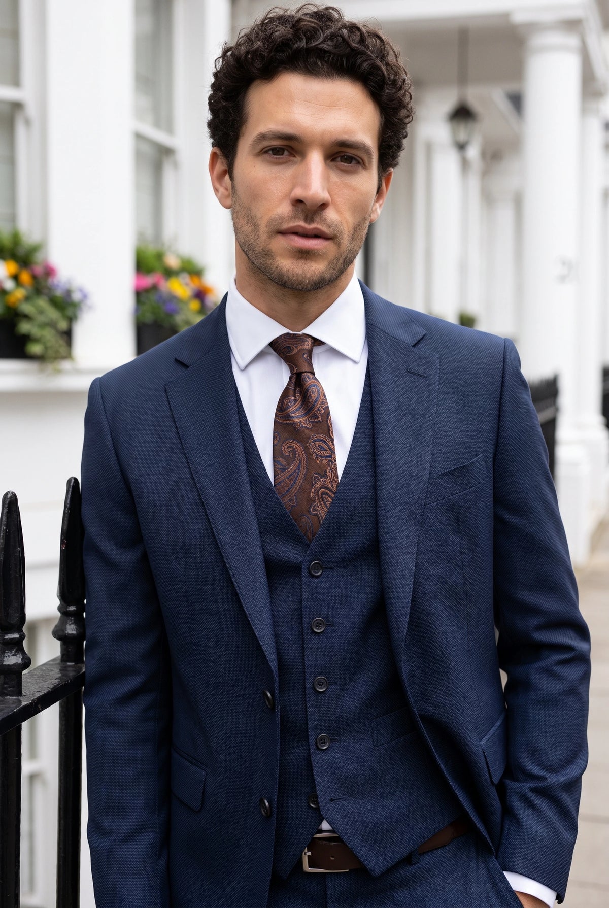 Corbata azul marino con estampado paisley para hombre