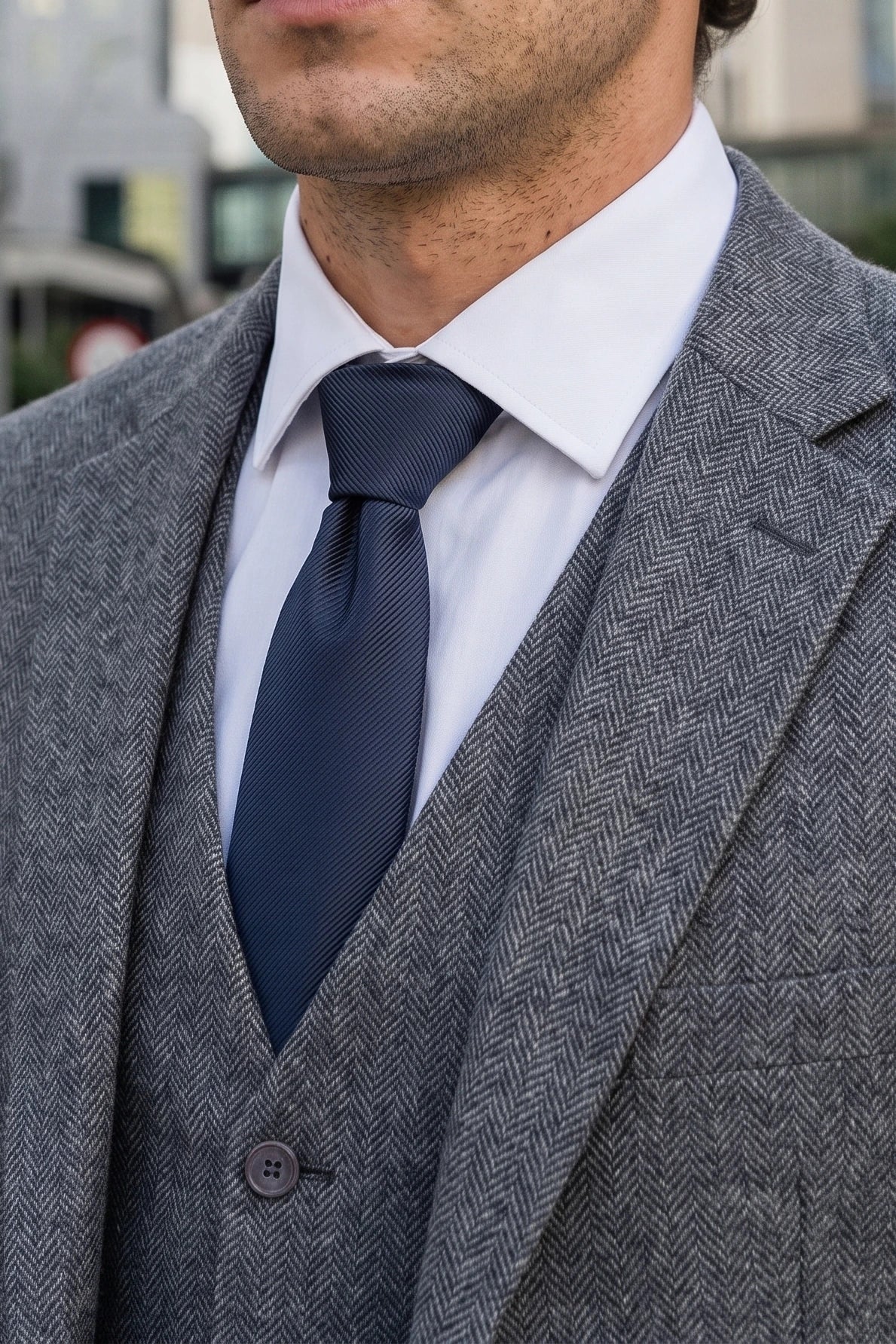 Corbata azul marino delgada para hombre de 6 cm, color liso.