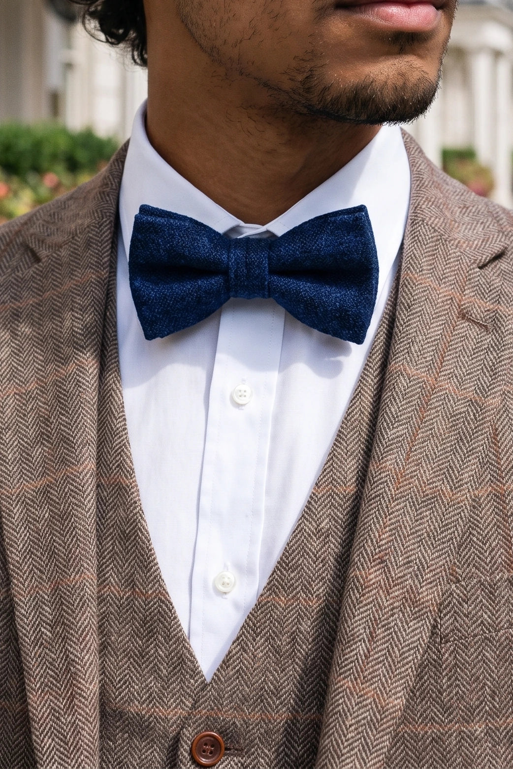 Pajarita de lana y tweed azul marino para hombre