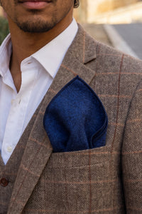 Pañuelo de bolsillo para hombre de mezcla de lana y tweed azul marino