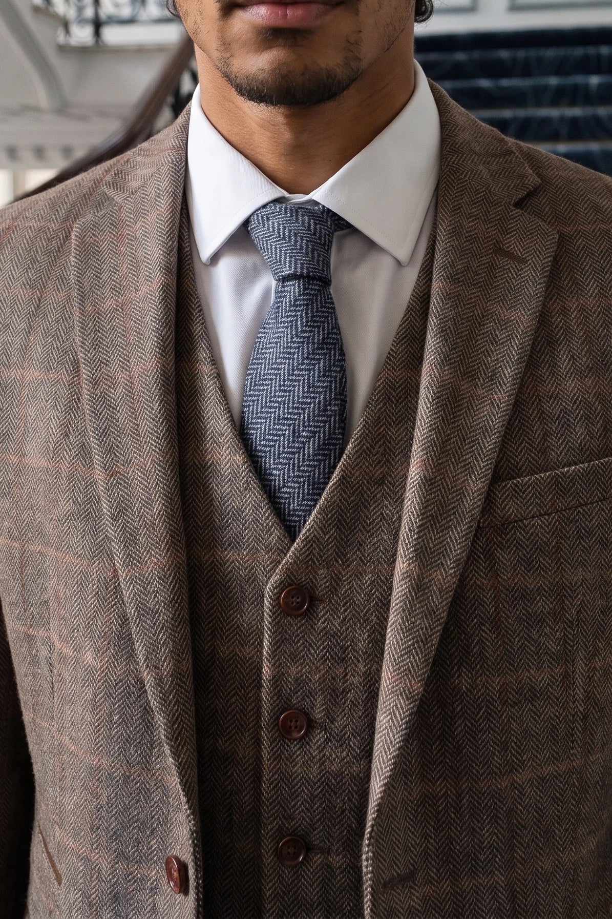 Corbata de tweed de mezcla de lana azul marino para hombre