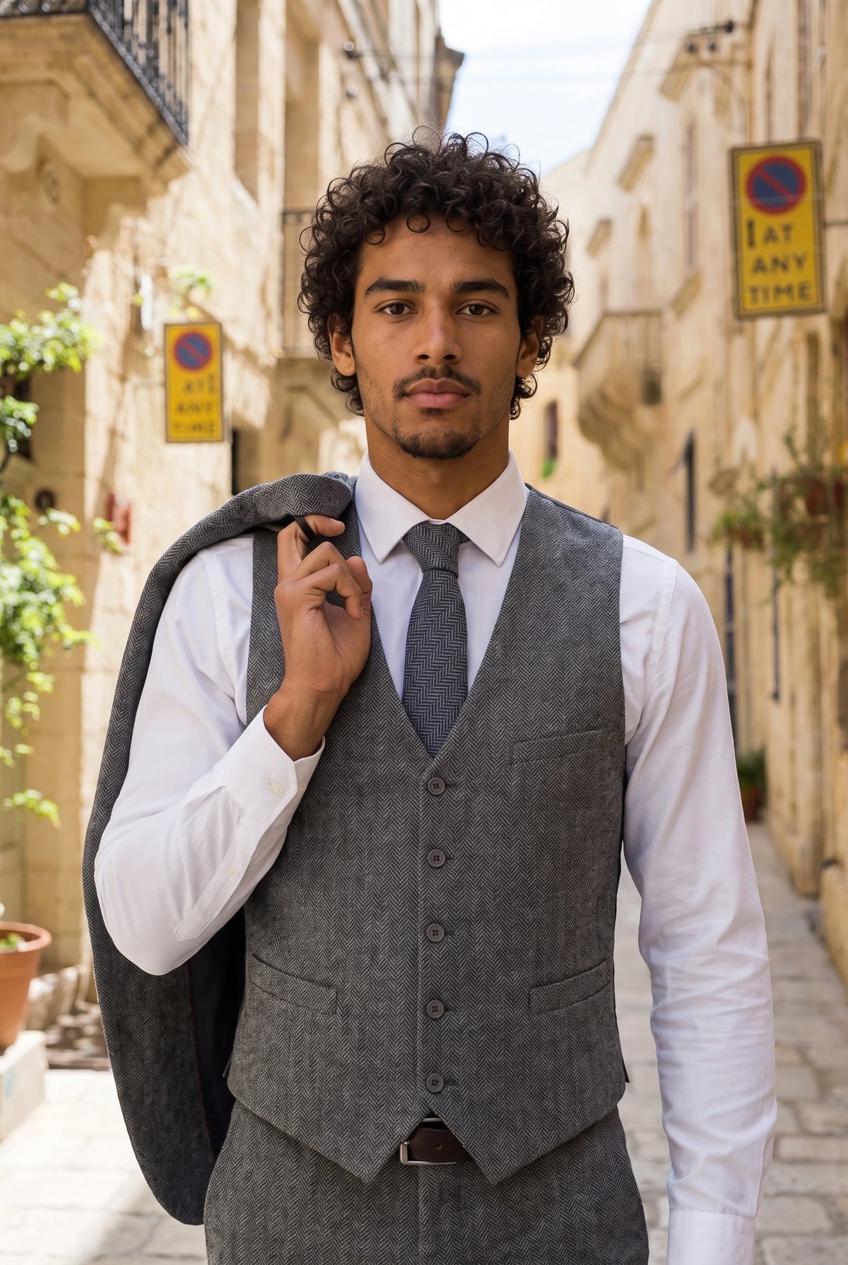 Corbata de tweed de mezcla de lana azul marino para hombre