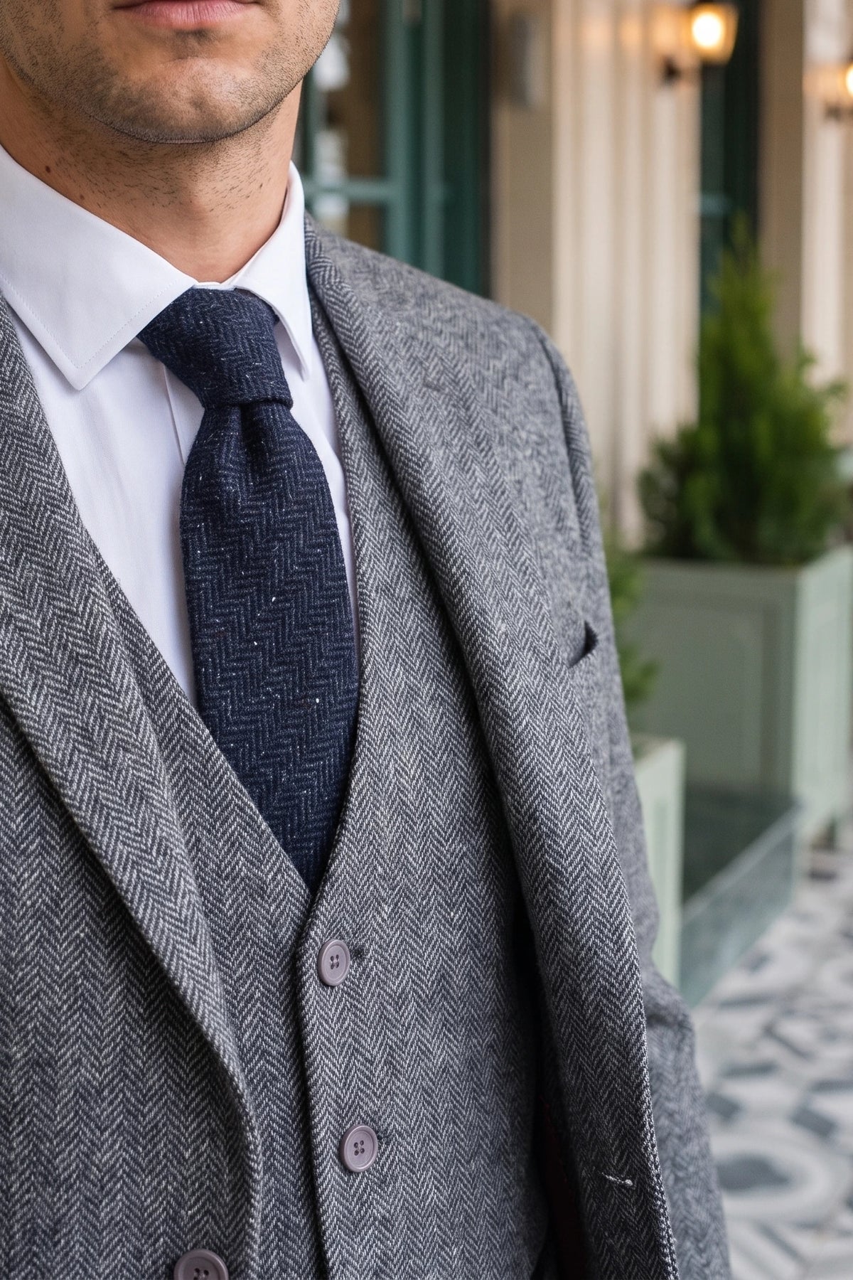 Corbata de tweed de mezcla de lana azul marino para hombre