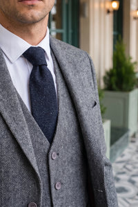 Corbata de tweed de mezcla de lana azul marino para hombre