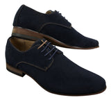 Zapatos casuales elegantes con cordones para hombre, de ante nobuk, azul marino, marrón y negro.