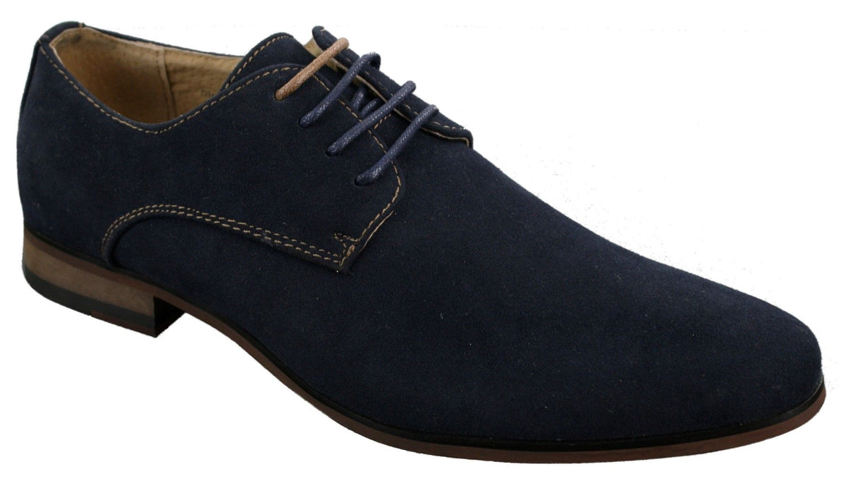 Zapatos casuales elegantes con cordones para hombre, de ante nobuk, azul marino, marrón y negro.