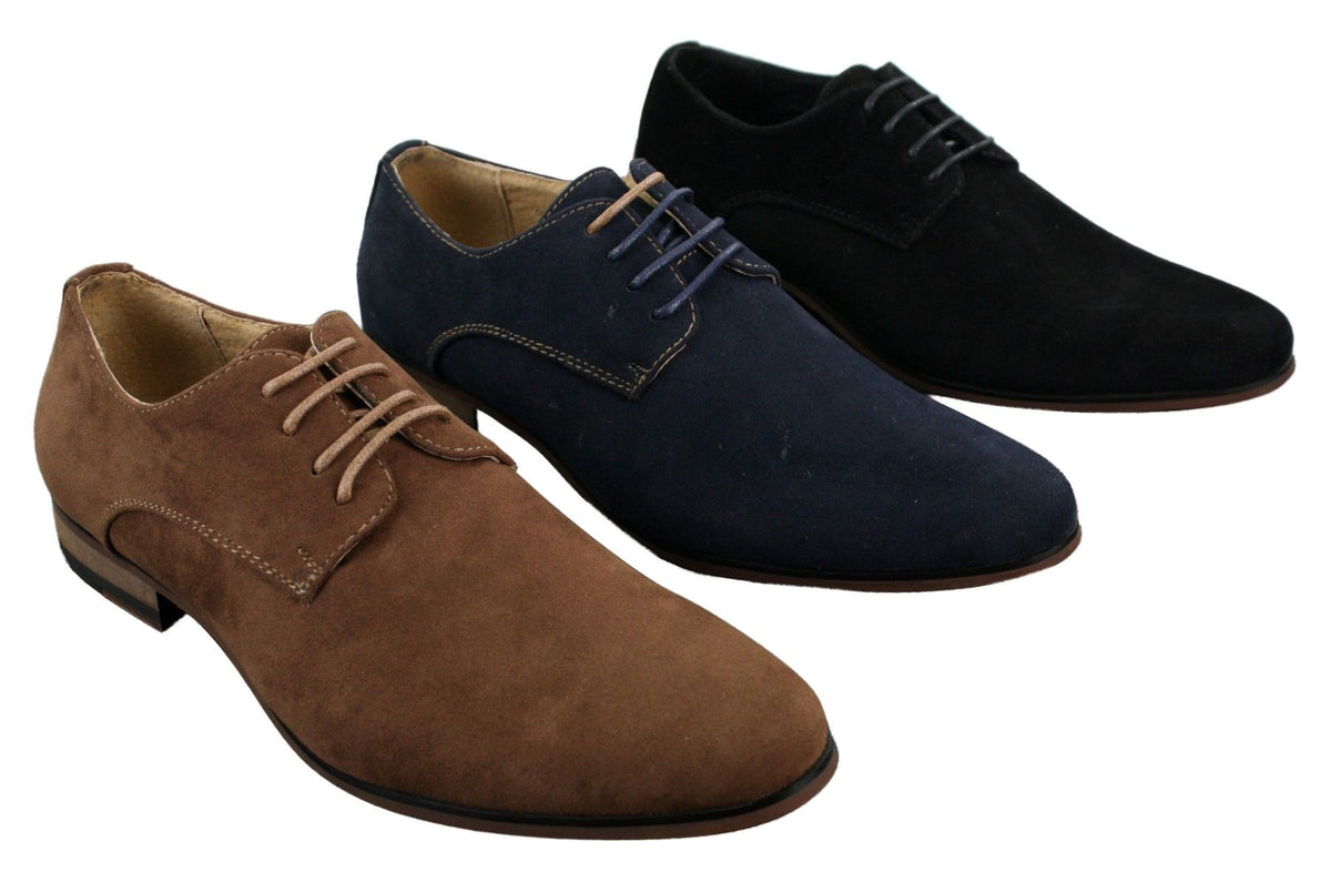 Zapatos casuales elegantes con cordones para hombre, de ante nobuk, azul marino, marrón y negro.