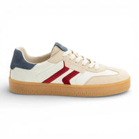 Zapatillas deportivas de hombre de piel color blanco roto con raya roja
