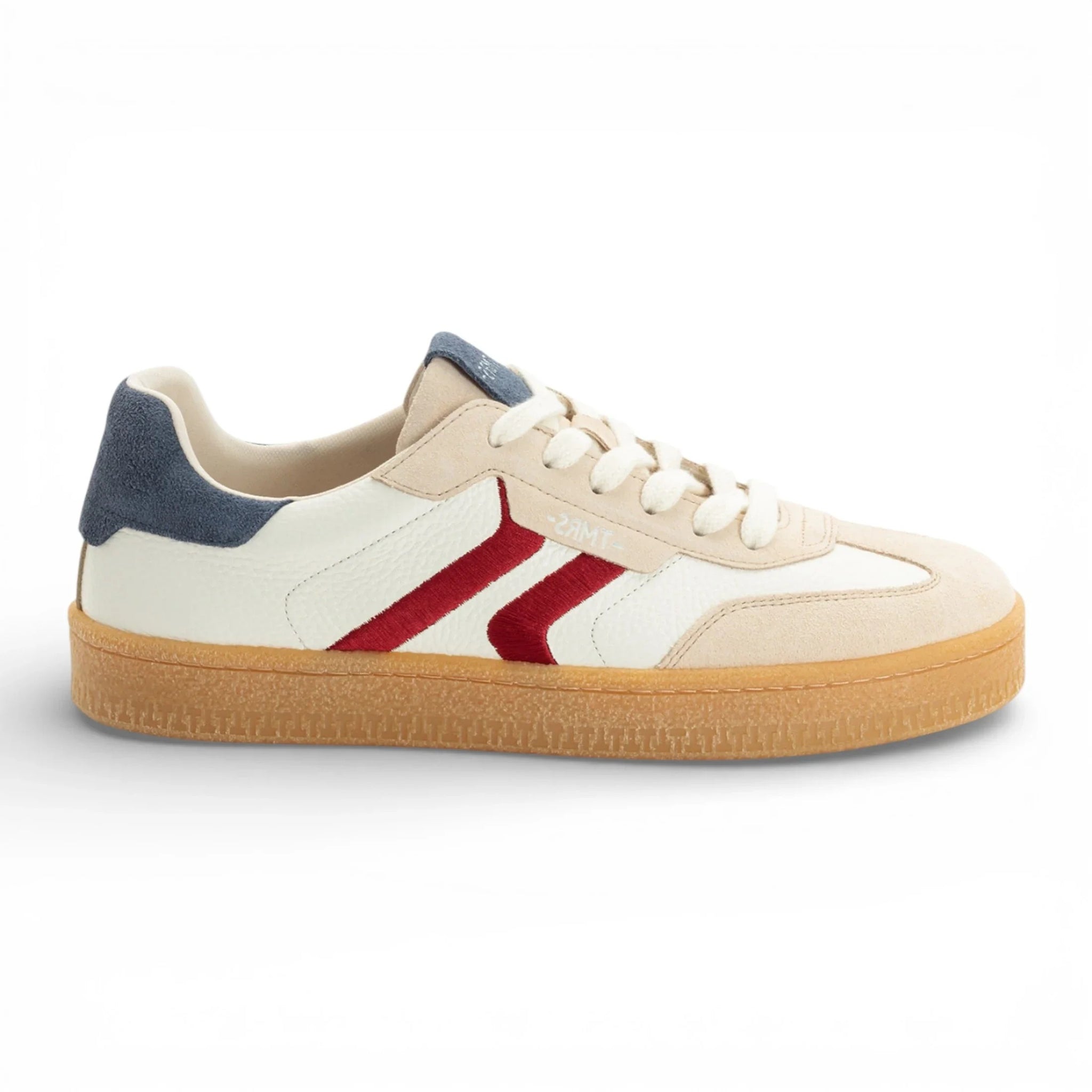 Zapatillas deportivas de hombre de piel color blanco roto con raya roja