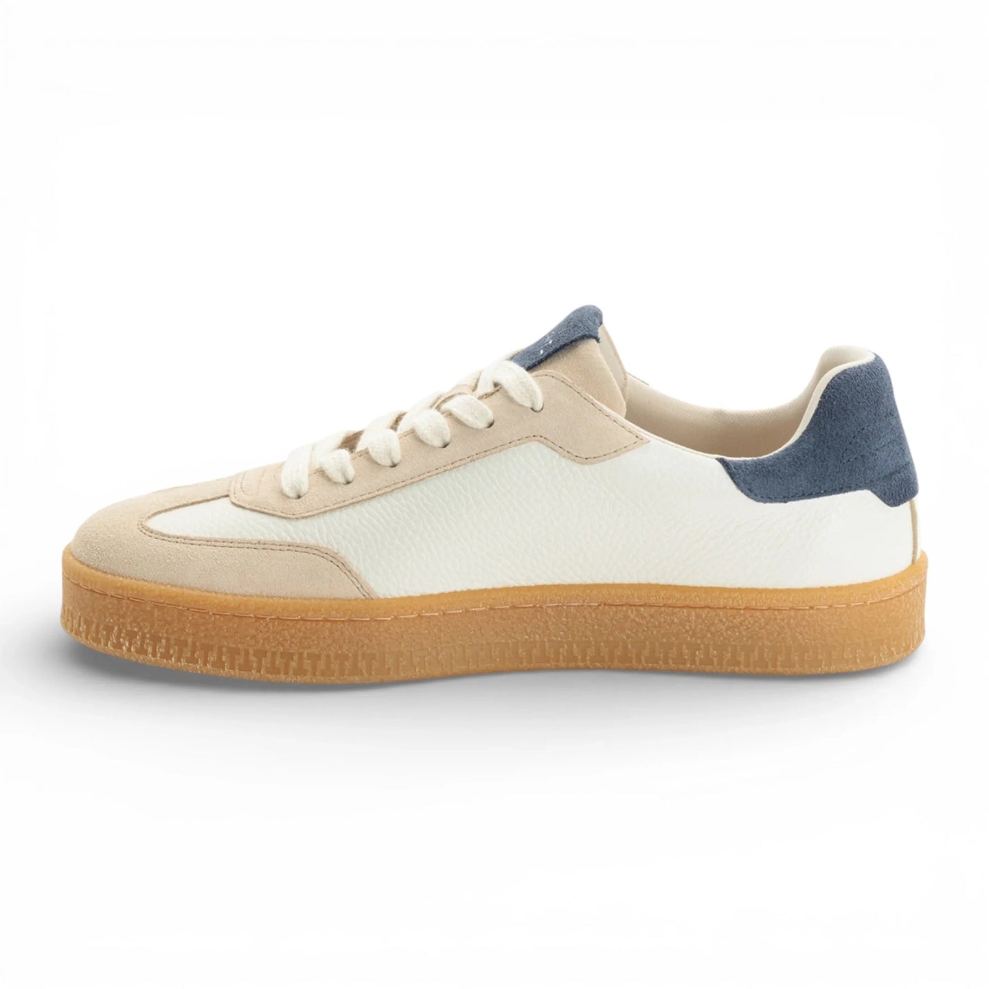 Zapatillas deportivas de hombre de piel color blanco roto con raya roja