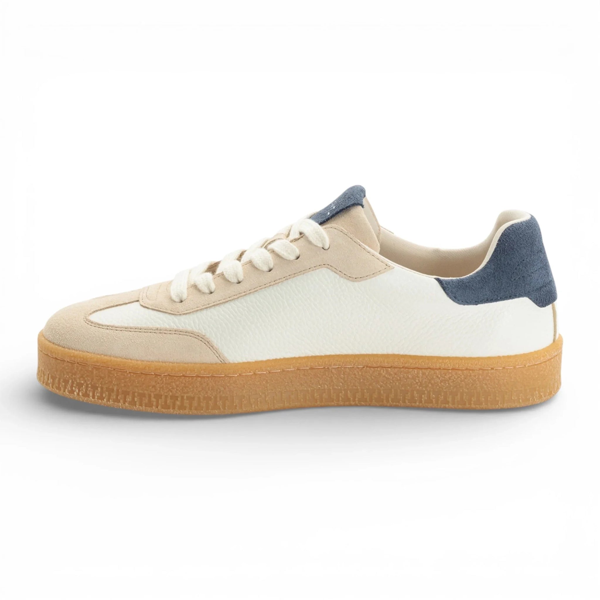 Zapatillas deportivas de hombre de piel color blanco roto con raya roja