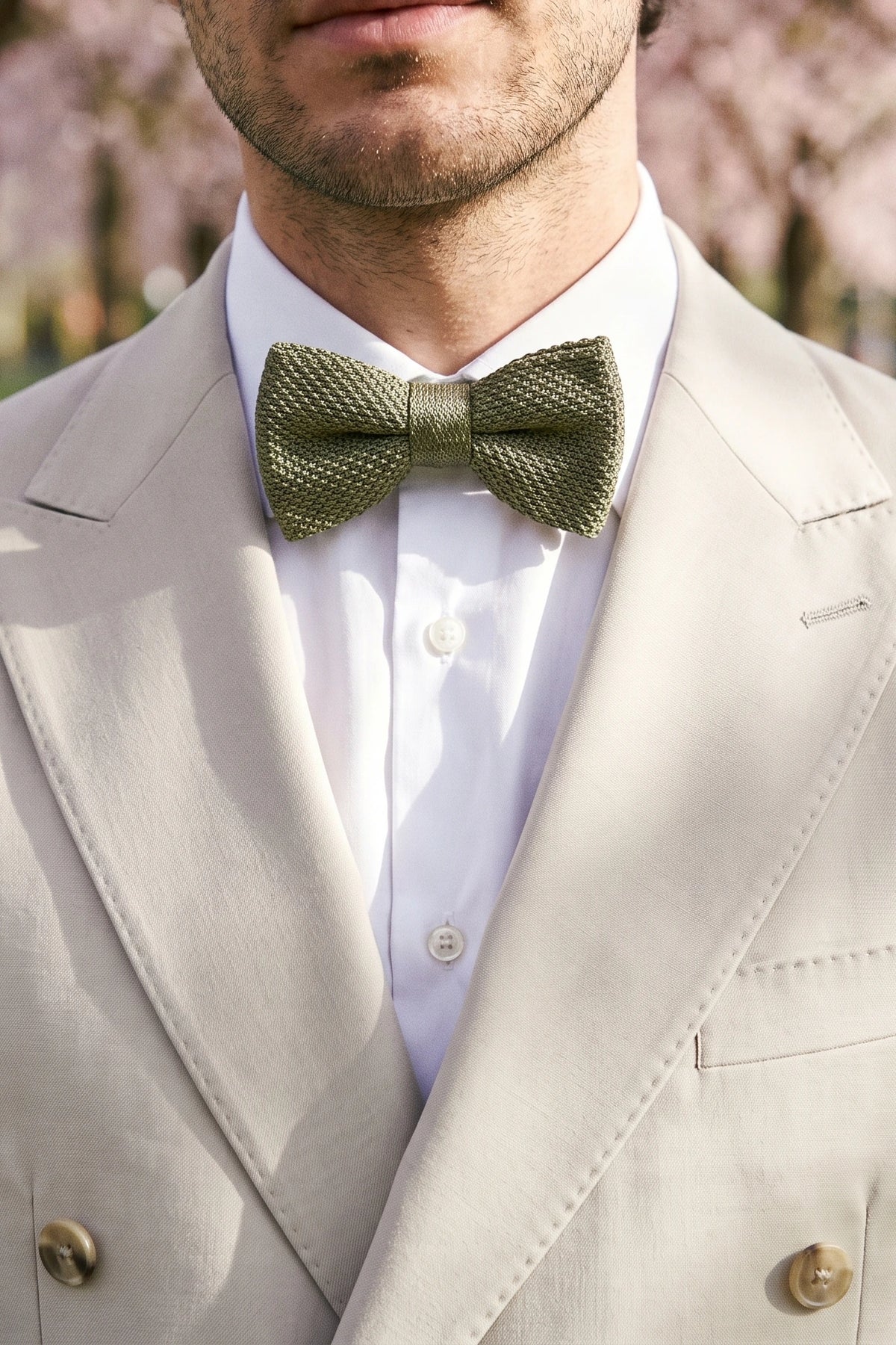 Pajarita de punto verde oliva para hombre