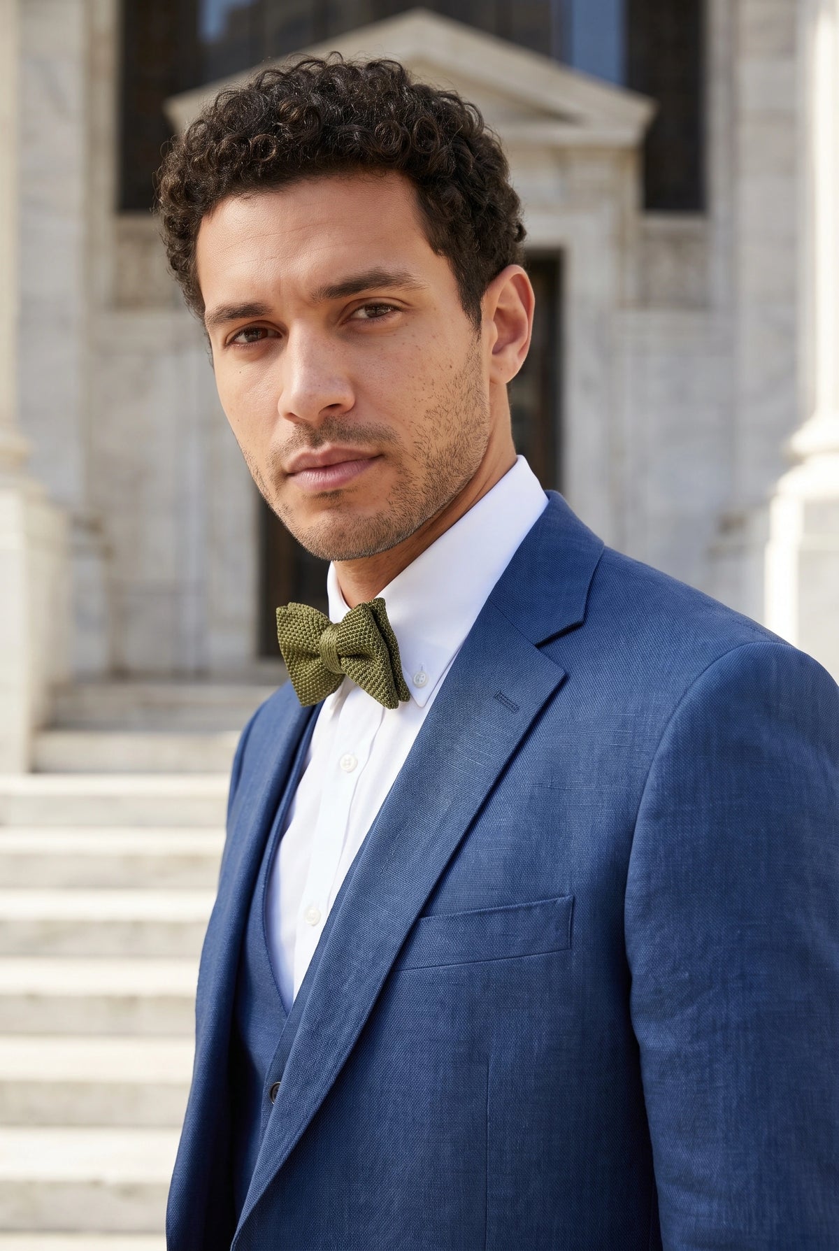 Pajarita de punto verde oliva para hombre